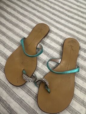 Giuseppe Zanotti Metallic Teal Crystal Toe-Ring Sandals - Women